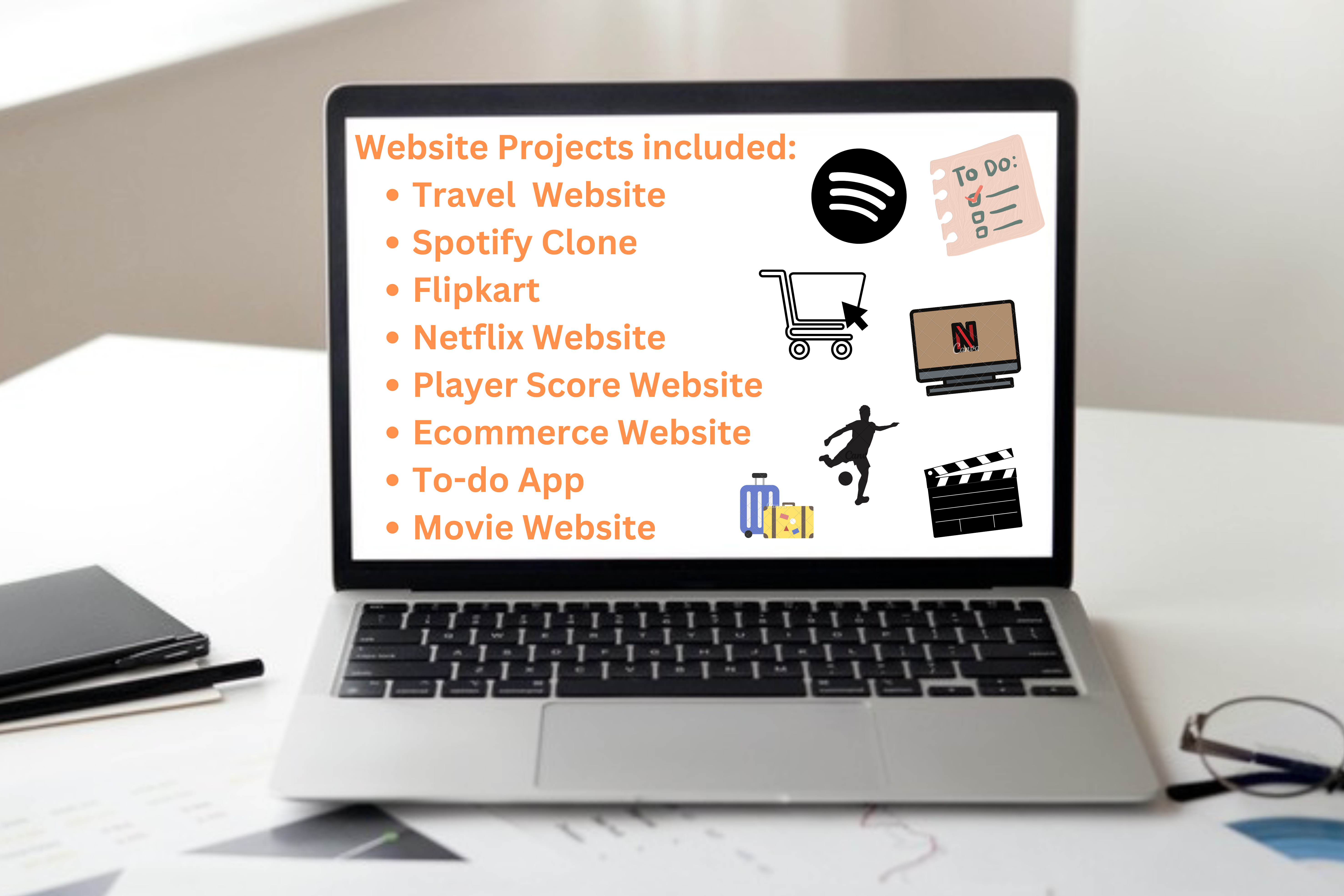 Projects included Travel Website Ecommerce Website To-do App Movie Website